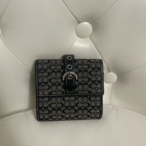 Coach Black and Gray Signature Buckle Wallet